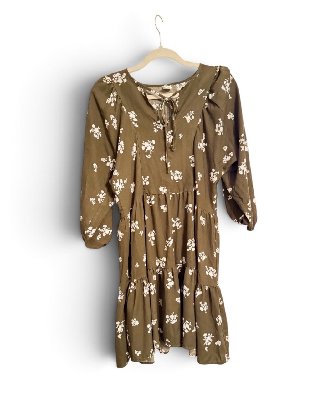 Melrose and Market Olive Green Floral Tiered Midi Dress